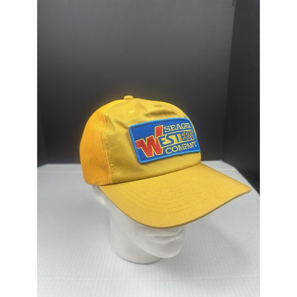 Seager Co Western Wear Trucker Hat Yellow Mesh Snapback Cap Patch High Crown